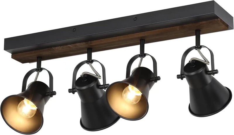 KEESFU 4-Light Track Lighting Kit,Black Semi Flush Mount Ceiling Light with 4 Rotatable Light Heads,Modern Farmhouse Lighting for Livingroom,Bedroom,Hallway,Art Wall,Bathroom,Kitchen.(4-Light) - Image 1